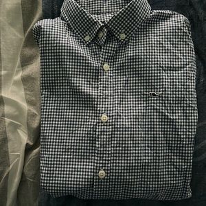 Boys LS VV navy checked dress shirt